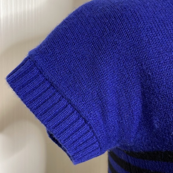 Theory Womens Christobal Cashmere Striped Blue Mock Neck Ribbed Trim Sweater Top - Picture 4 of 11